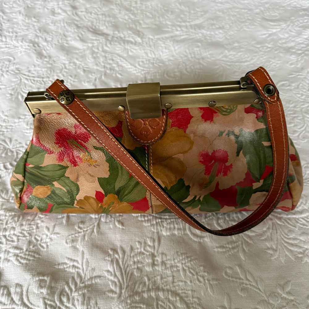Patricia Nash Vintage Floral Leather Satchel with Brown Strap